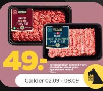 Netto Velsmag hakket oksekød 7-10% eller hakket dansk grise-og kalveked 14-18% 700 g tilbud