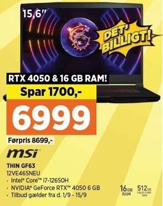 Power Msi thin gf63 tilbud