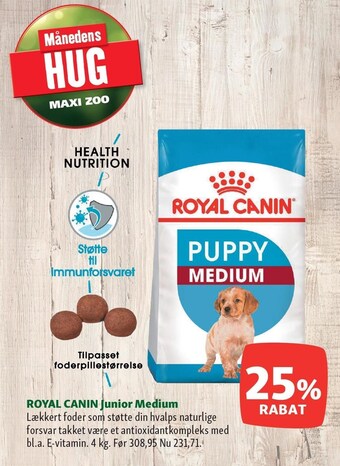 Maxi Zoo Roal canin junior medium tilbud