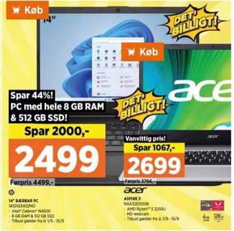 Power Acer bærbar pc tilbud