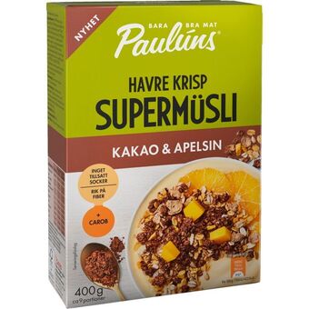 Motatos Paulúns | supermüsli kakao & appelsin | kolonial > korn, gryn og müsli tilbud