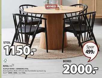 JYSK KLIPLEV BORD + ARNBORG STOL tilbud
