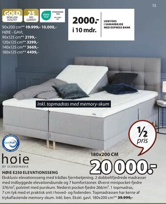 JYSK HØIE E250 ELEVATIONSSENG tilbud