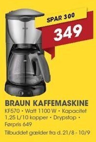 Punkt1 Braun kaffemaskine tilbud