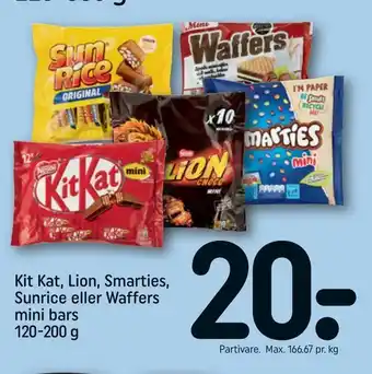 REMA 1000 Kit Kat, Lion, Smarties, Sunrice eller Waffers mini bars tilbud