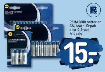REMA 1000 batterier AA, AAA - 10-pak eller C 2-pak Frit valg