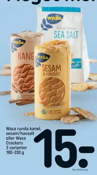 REMA 1000 Wasa runda kanel, sesam/havsalt eller Wasa Crackers tilbud