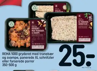 REMA 1000 REMA 1000 gryderet med tranebær og svampe, panerede XL schnitzler eller farserede porrer tilbud