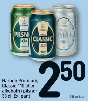 REMA 1000 Harboe Premium, Classic 110 eller alkoholfri pilsner tilbud