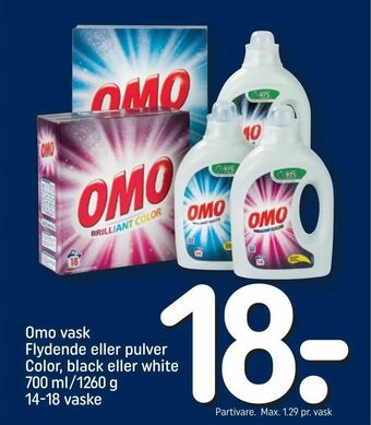 REMA 1000 Omo vask Flydende eller pulver Color, black eller white tilbud