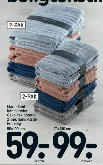 REMA 1000 Marie Sohl håndklæder Oeko-tex bomuld 2-pak håndklæde tilbud