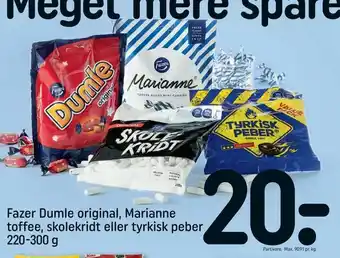 Fazer Dumle original, Marianne toffee, skolekridt eller tyrkisk peber