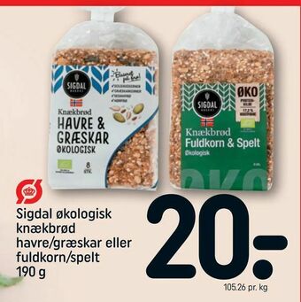 Sigdal økologisk knækbrød havre/græskar eller fuldkorn/spelt