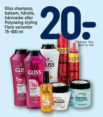 REMA 1000 Gliss shampoo, balsam, hårolie, hårmaske eller Polyswing styling tilbud