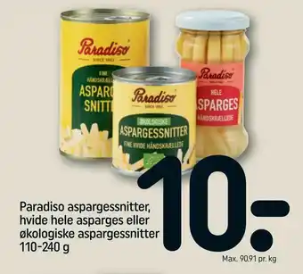 REMA 1000 Paradiso aspargessnitter, hvide hele asparges eller økologiske aspargessnitter tilbud