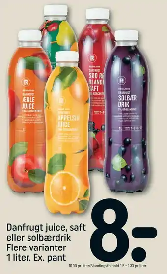 Danfrugt juice, saft eller solbærdrik 1 liter. Ex. pant