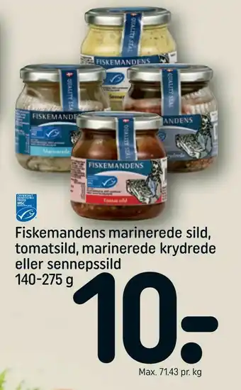 REMA 1000 Fiskemandens marinerede sild, tomatsild, marinerede krydrede eller sennepssild tilbud