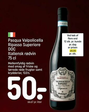 REMA 1000 Pasqua Valpolicella Ripasso Superiore DOC Italiensk rødvin tilbud