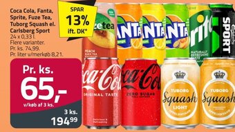 Fleggaard Coca Cola, Fanta, Sprite, Fuze Tea, Tuborg Squash el. Carlsberg Sport tilbud