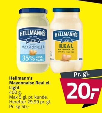 Fleggaard Hellmann's Mayonnaise Real el. Light tilbud