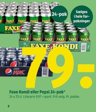 Coop 365 Faxe Kondi eller Pepsi 24-pak tilbud