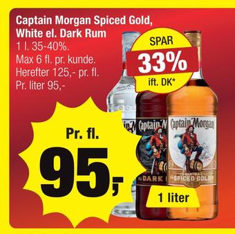 Captain morgan spiced gold, white el. dark rum