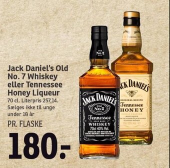 SPAR Jack Daniel's Old No. 7 Whiskey eller Tennessee Honey Liqueur 70 cl. tilbud