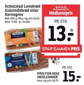 SPAR Schulstad Levebrød Gulerodsbrød eller Kernegrov tilbud