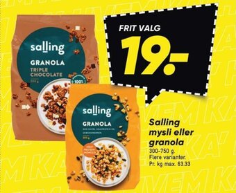 Bilka Salling mysli eller granola tilbud
