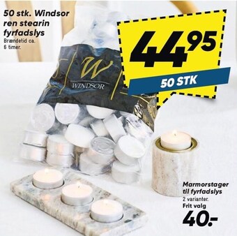 Bilka 50 stk. windsor ren stearin fyrfadslys eller marmorstager til fyrfadslys tilbud