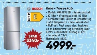 Bilka Bosch køle-/fryseskab tilbud