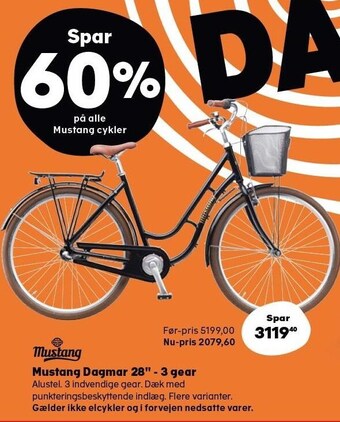 Kvickly Spar 60% på alle mustang cykler f.eks. mustang dagmar 28 - gear tilbud
