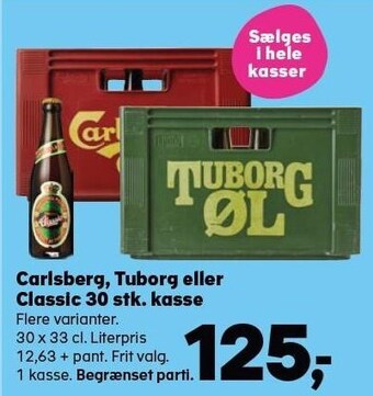 Kvickly Carlsberg, tuborg eller classic 30 stk. kasse tilbud