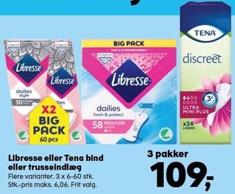 Kvickly Libresse eller tena bind eller trusseindlæg tilbud