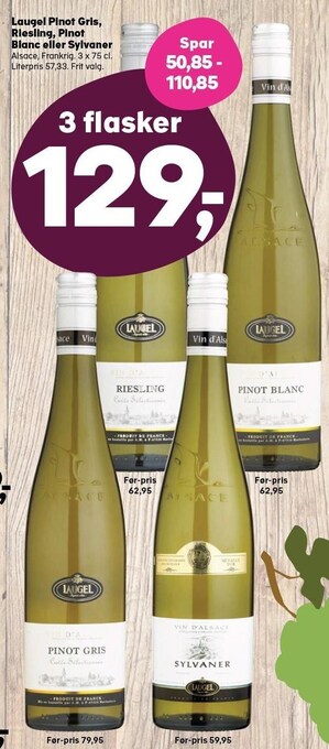 Kvickly Laugel pinot gris, riesling, pinot blanc eller sylvaner tilbud