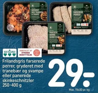 REMA 1000 Frilandsgris farserede porrer, gryderet med tranebær og svampe eller panerede skinkeschnitzler tilbud