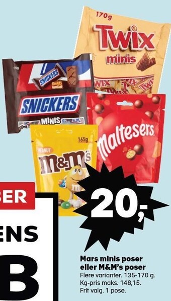 Kvickly Mars minis poser eller m&m's poser tilbud