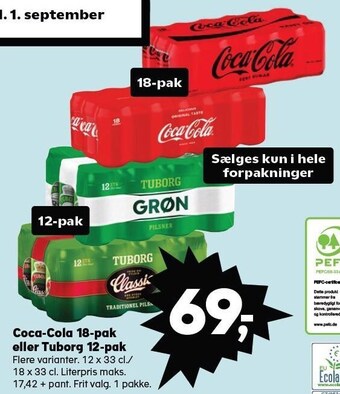 Kvickly Coca-cola 18-pak eller tuborg 12-pak tilbud