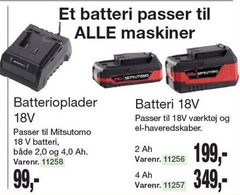 Harald Nyborg Mitsutomo batterioplader eller batteri 18v tilbud