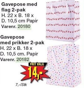 Harald Nyborg Gavepose med flag 2-pak eller gavepose med prikker 2-pak tilbud