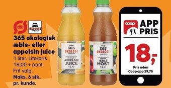SuperBrugsen 365 økologisk æble- eller appelsin juice tilbud