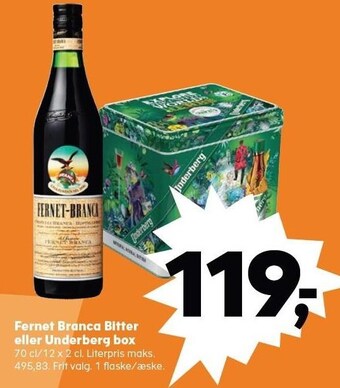 SuperBrugsen Fernet branca bitter eller underberg box tilbud