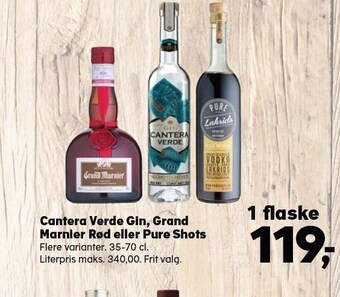 SuperBrugsen Cantera verde gin, grand marnier rød eller pure shots tilbud