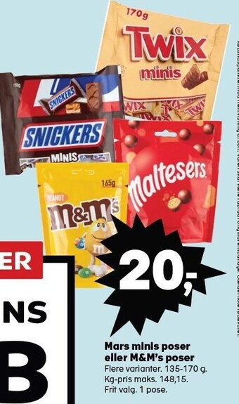 SuperBrugsen Mars minis poser eller m&m´s poser tilbud