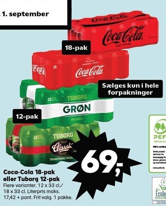 SuperBrugsen Coca-cola 18-pak eller tuborg 12-pak tilbud