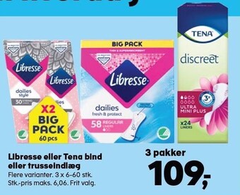 SuperBrugsen Libresse eller tena bind eller trusseindlæg tilbud