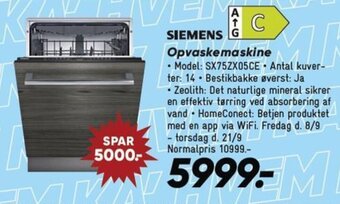 Bilka SIEMENS Opvaskemaskine • Model: SX75ZX05CE tilbud