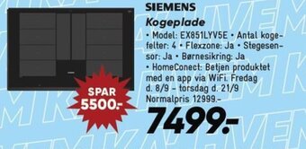 Bilka SIEMENS Kogeplade Model: EX851LYV5E tilbud