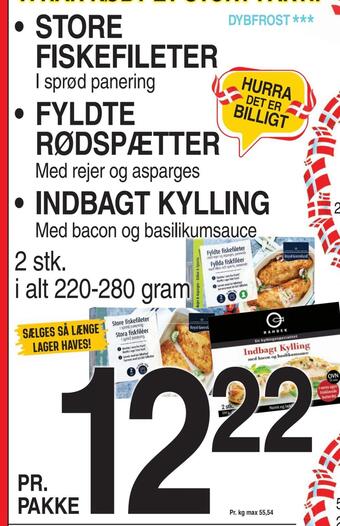 ABC Lavpris Store fiskefileter • fyldte rødspætter • indbagt kylling tilbud