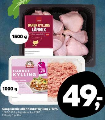 Kvickly Coop lårmix eller hakket kylling 7-10% tilbud